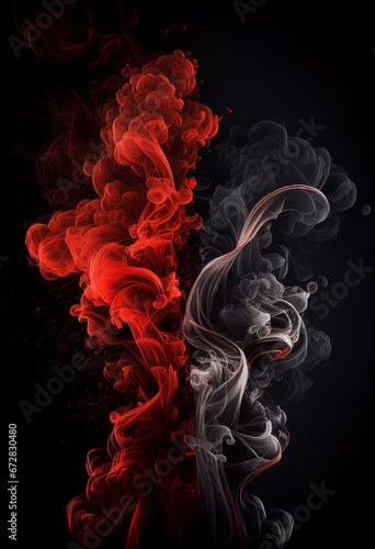 Black and red smoke on a dark background. AI Generated