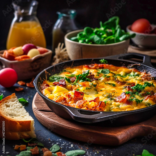 cheese frittata in a pan on the stove