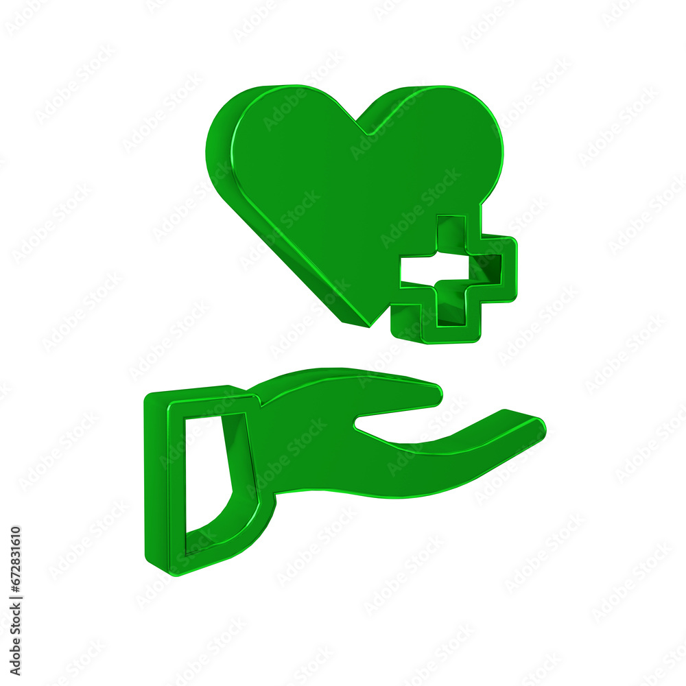 Green Heart with a cross icon isolated on transparent background. First aid. Healthcare, medical and pharmacy sign.
