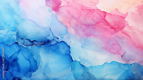 Abstract watercolor marble paint background. Pastel colors. Blue pink and yellow. High quality. 
