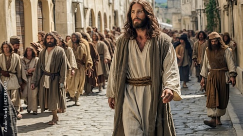 Jesus walking on streets of Jerusalem