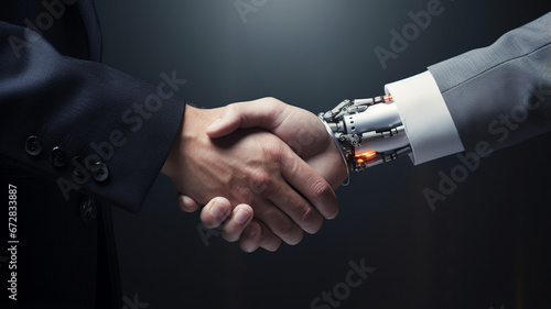 Businessman shaking robot's hand