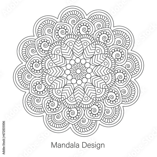 Flower mandala design adult coloring book page vector file