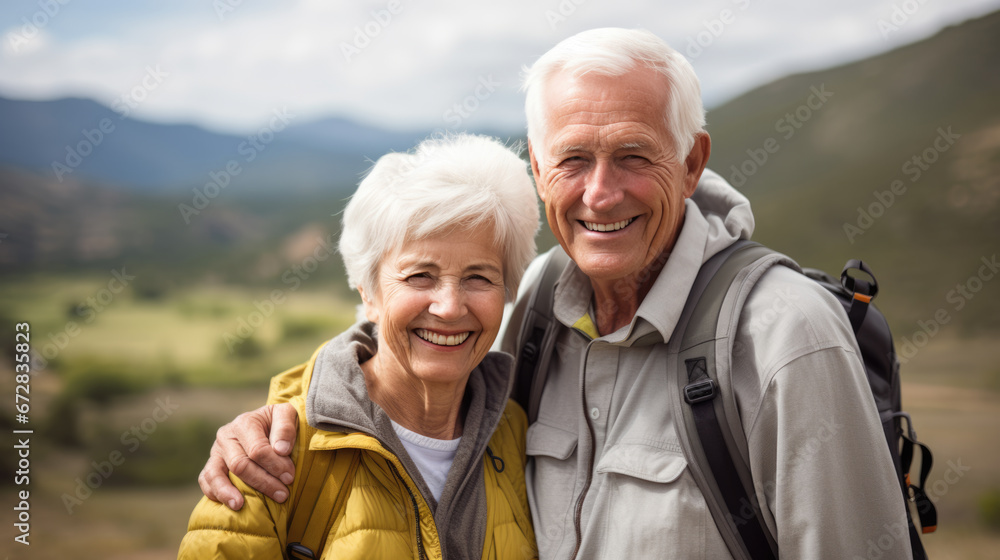 Joyous elderly couple smiling and embracing each other