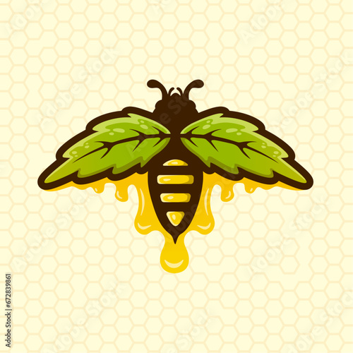 Honey bee cannabis leaves logo illustration