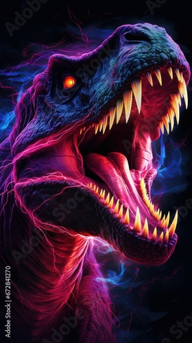 Scary Dinosaur with Neon Lighting 