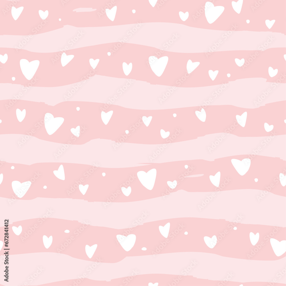 Seamless pattern with cute chaotic hearts. Delicate print for Valentine's Day. Vector graphics.