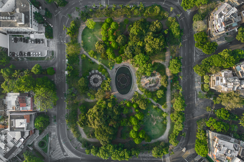 Aerial View of Pomar Square and Park in in the Barra da Tijuca Neighborhood in the City of Rio de Janeiro, Brazil Aerial View of Pomar Square and Park in in the Barra da Tijuca Neighborhood in the City of Rio de Janeiro, Brazil