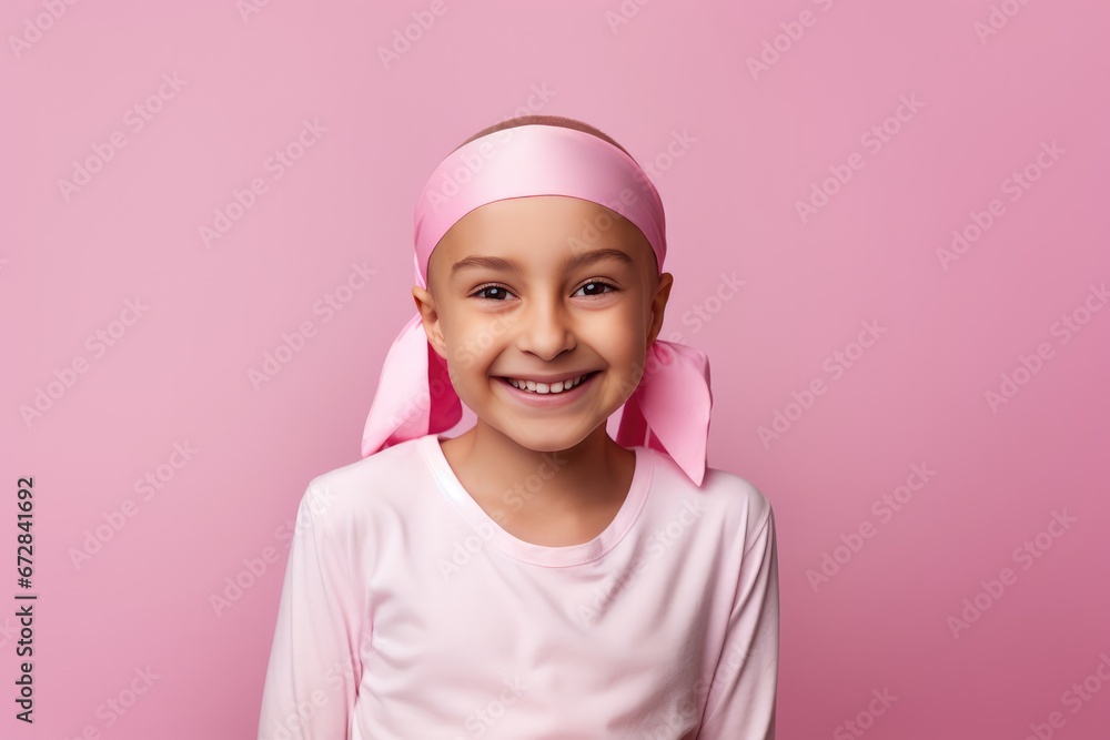 Happy Cancer Patient Against Pink Background Happy Cancer Patient Against Pink Background