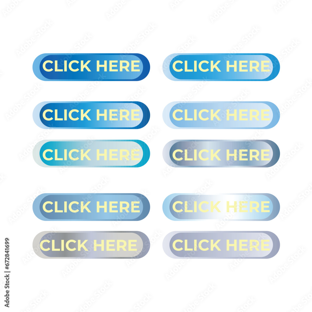 Click here button with click cursor. set for button website design Click here button with click cursor. set for button website design