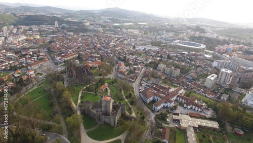 Aerial View of City and Medieval Castle of Guimarães, North of Portugal