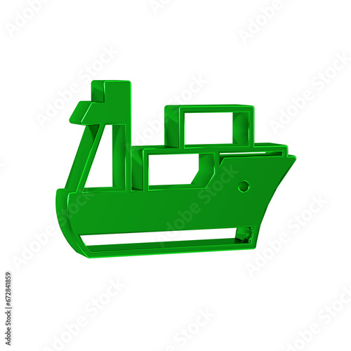 Green Cargo ship icon isolated on transparent background.