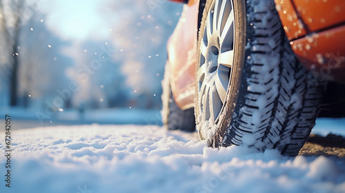 close up shot of winter tires in snow © Milan