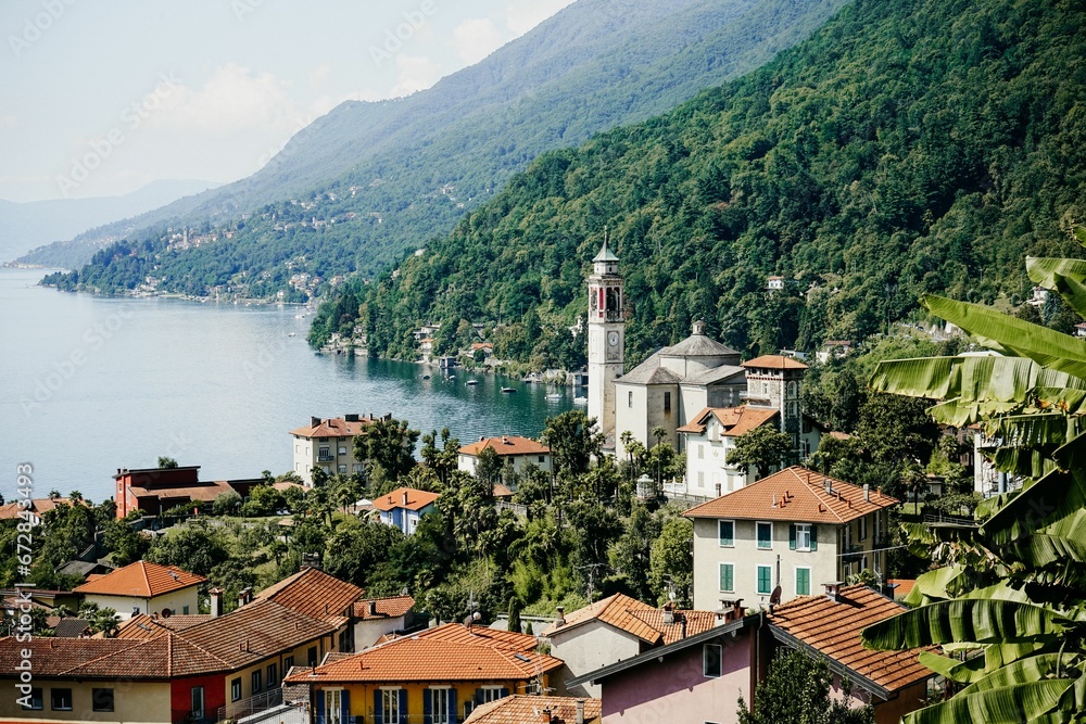 Scenic view of beautiful houses near Lago Maggiore in Italy