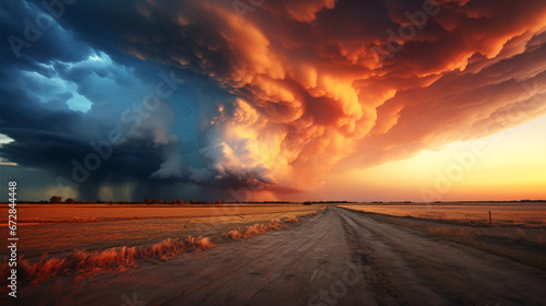A tempestuous sunset sky with dramatic  thunderous clouds.