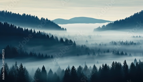 Photo of a Serene Forest Shrouded in Mist and Abundant Greenery