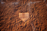 Baseball home base on infield dirt, detail