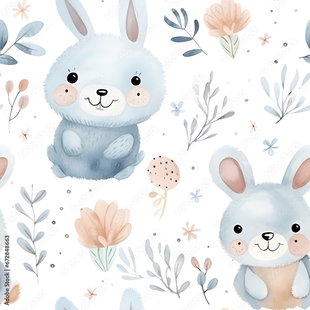 Obraz premium Rabbit Watercolor Pattern