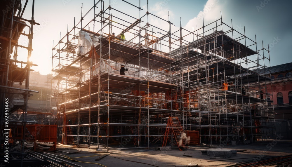 Photo of a Tower in the Making: Construction of a Massive Building with Surrounding Scaffolding Photo of a Tower in the Making: Construction of a Massive Building with Surrounding Scaffolding