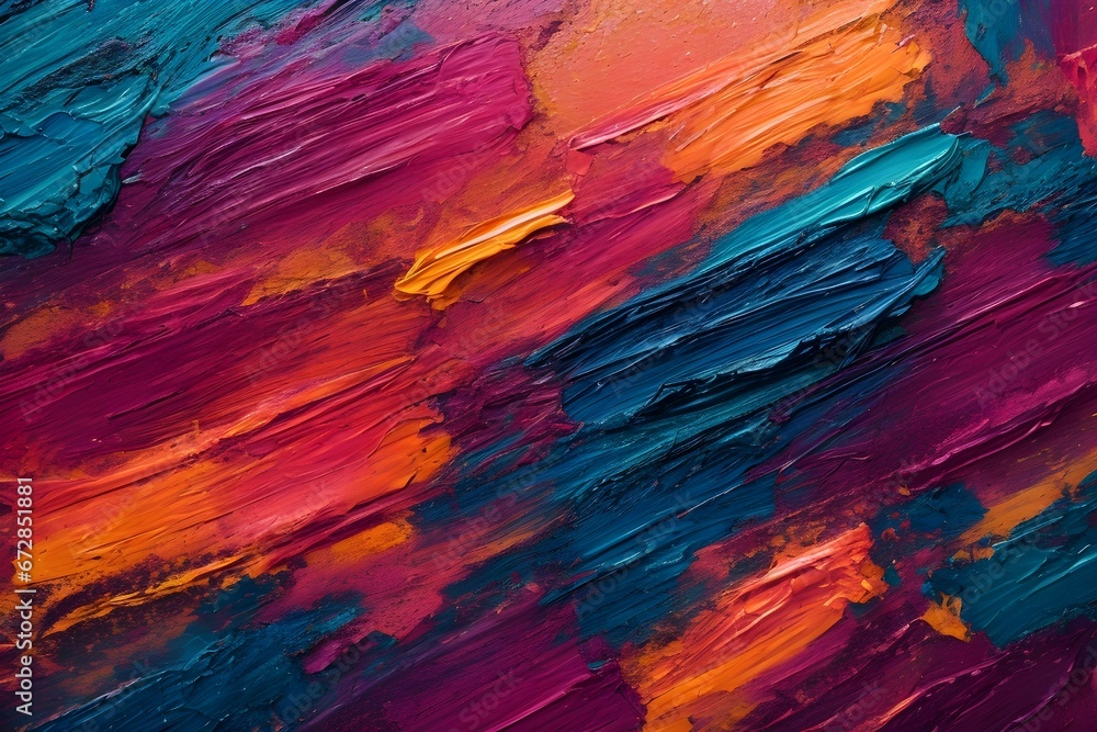 Closeup of abstract colorful detailed texture background. Oil, acrylic brushstroke, pallet knife paint on canvas (Generative Ai)
