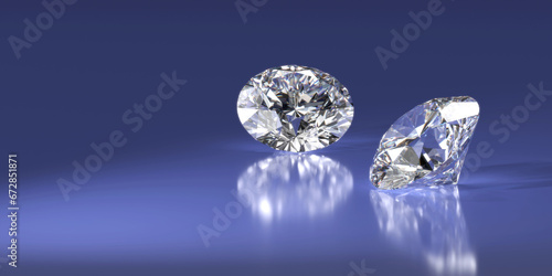 Round brilliant diamonds couple places on white background 3D rendering