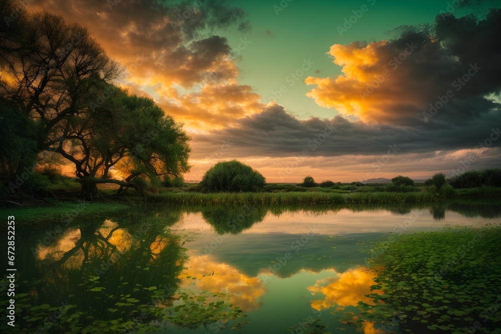 Obraz premium Relaxing Lake View. Generative AI.