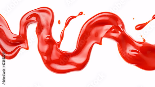 A top-view of isolated, scarlet tomato sauce smears on a white background as a texture or backdrop.