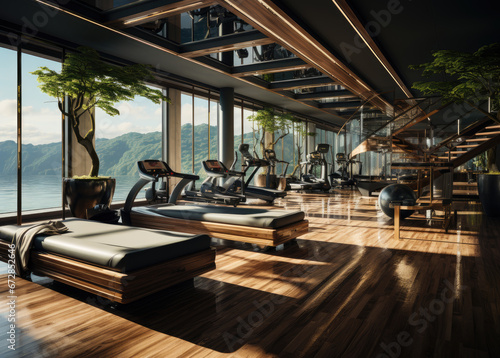 Modern exercise area with treadmills © familymedia