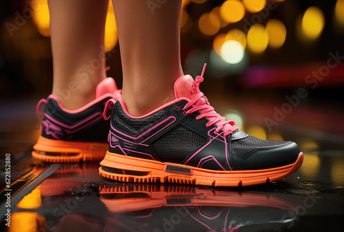 Bold and versatile, these black and orange sneakers are the perfect choice for any person looking for a stylish walking shoe, a comfortable skate shoe, or a reliable running shoe photo
