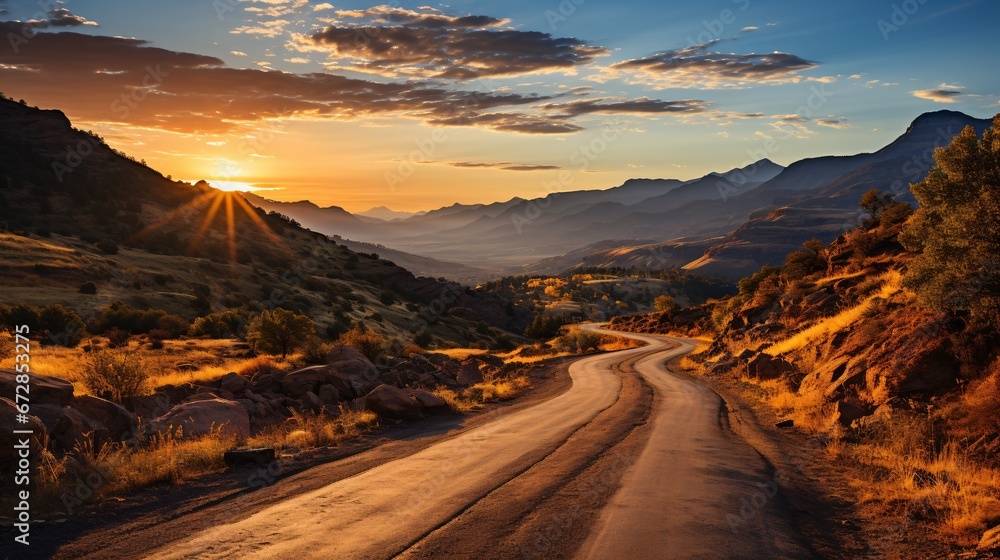 Fototapeta premium Embark on a stupendous excursion through picturesque scenery along meandering roads.