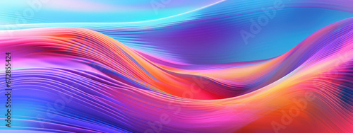 Abstract 3D depiction of colorful, reflective waves creating a rhythmic and captivating pattern.