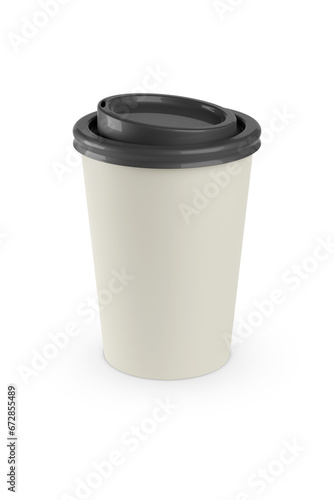 Disposable paper cup of coffee isolated on white background. 3d illustration.
