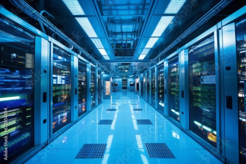 An interior view on an IT department in action, servers and networks in a contemporary data center photo