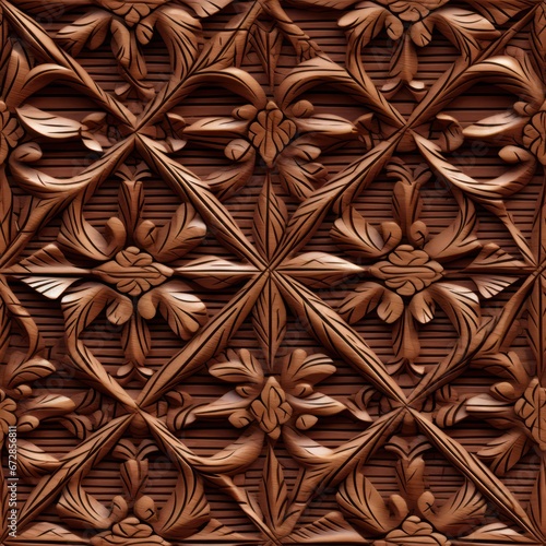 wood carving pattern with a blend of classic Victorian and modern floral elements in brown, ideal for printing and sublimation.