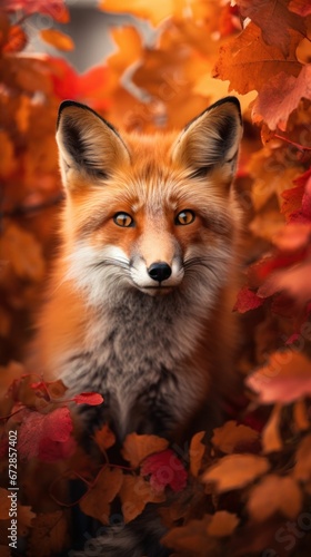 Beautiful fox lost in beauty of autumn forest