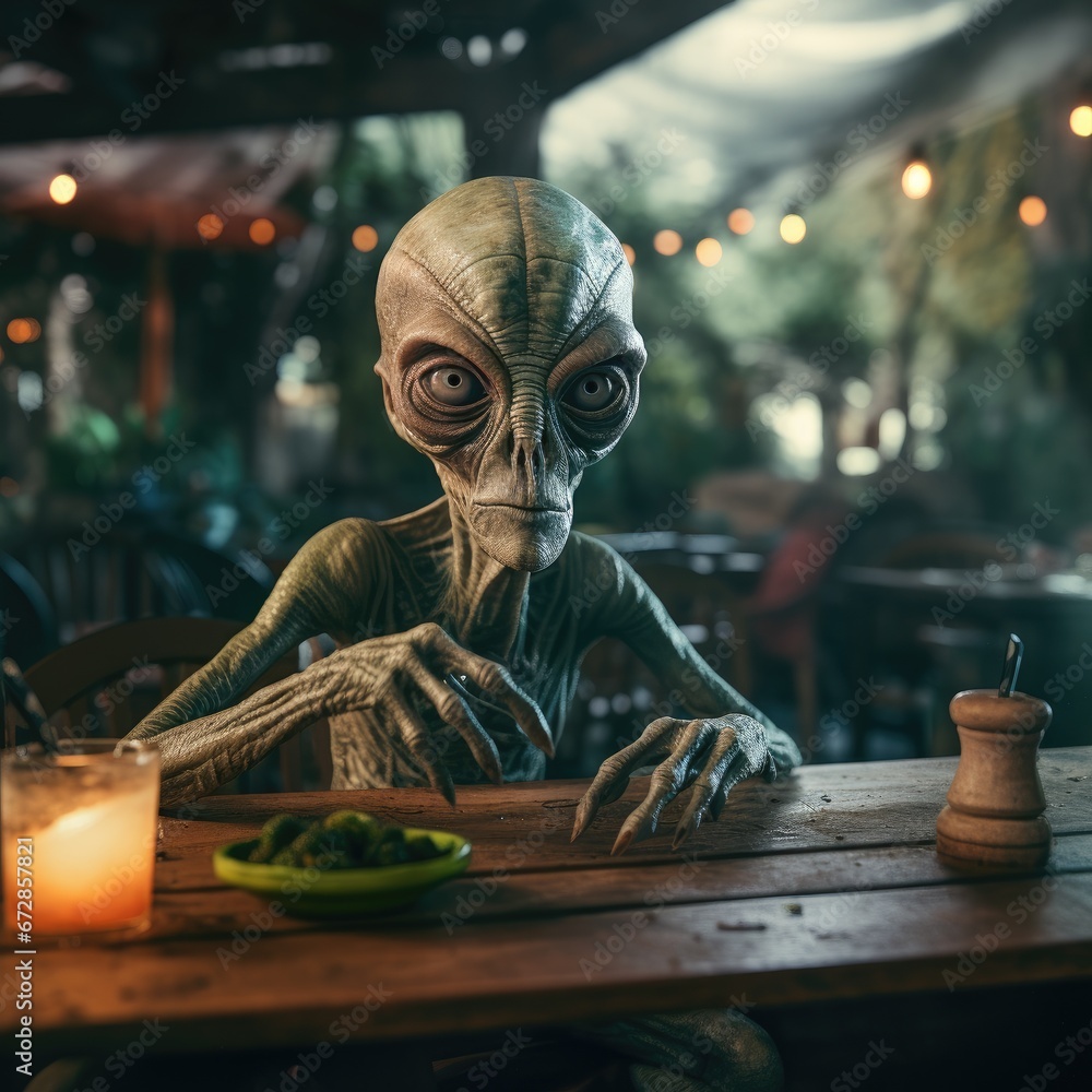 Extraterrestrial Enjoying an Earthly Brew: Intergalactic Tea Time