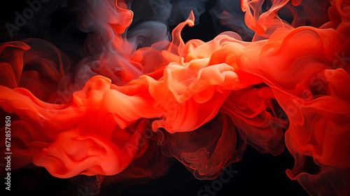 Red smoke and swirls on a black background in the style of loose and fluid forms 