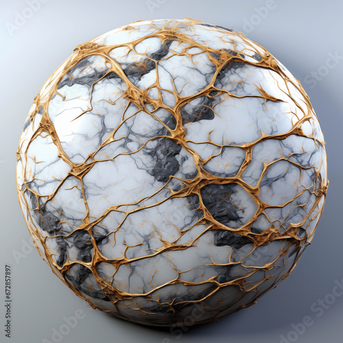 Abstract marble ball. Luxury marble texture gold and white. (Generative AI)