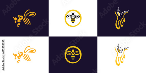 Honey bee logo design unique with creative concept Premium Vector