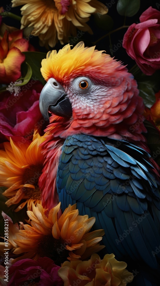 Fototapeta premium Beautiful Rare Bird and Spring Flowers