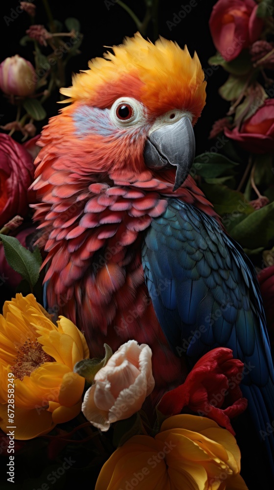 Fototapeta premium Beautiful Rare Bird and Spring Flowers