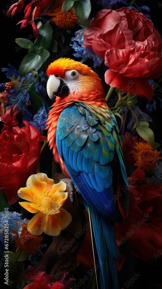 Obraz premium Beautiful Rare Bird and Spring Flowers