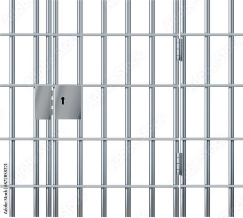 Realistic prison metal bars. Prison fence jail. Iron jail cage. Template design for criminal or sentence. Vector illustration