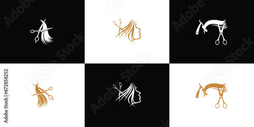 Hair salon logo design with beauty salon creative concept Premium Vector