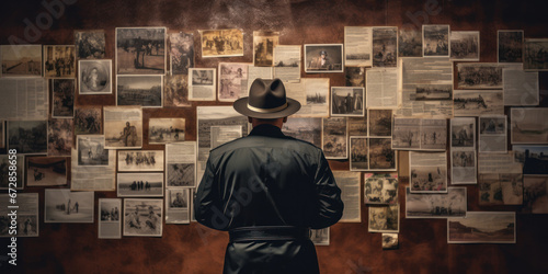 Focused detective studying photographs.