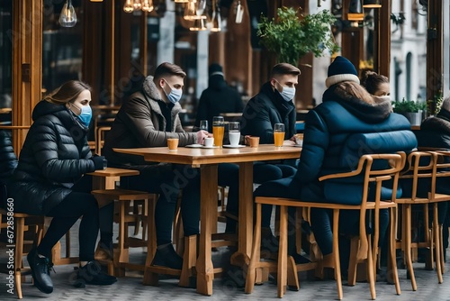 People in cafes sit at tables at a safe distance © Amazing-World