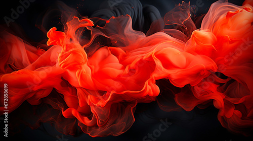Red smoke and swirls on a black background in the style of loose and fluid forms,