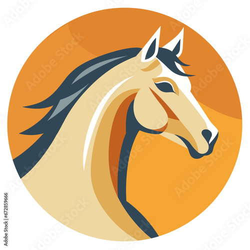 Grafische Vektorillustration eines Pferdekopfes im Profil mit weißer Mähne, Generative AI © Michael
