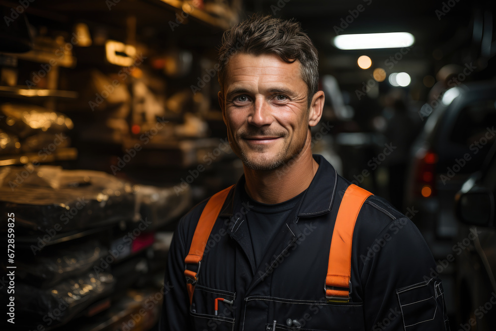 Portrait of a car mechanic in a workshop