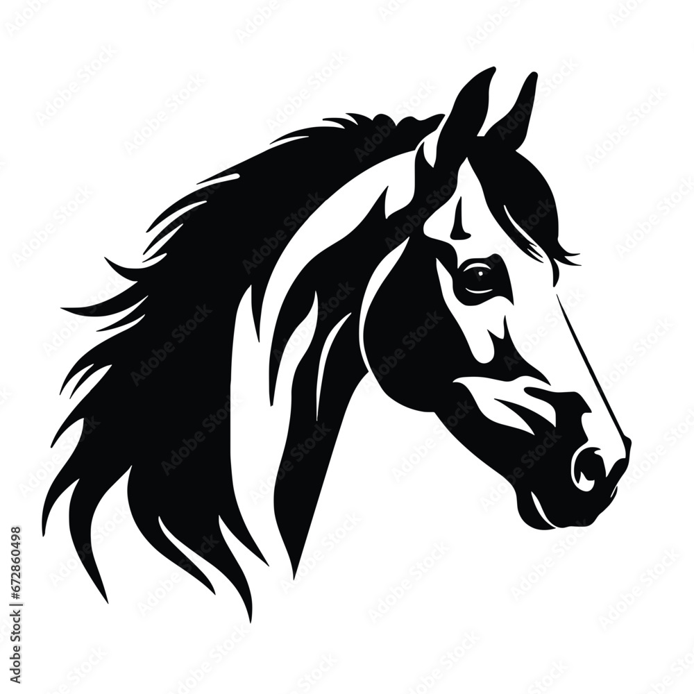 Schwarzweiße Illustration eines Pferdekopfes, Generative AI - obrazy, fototapety, plakaty 